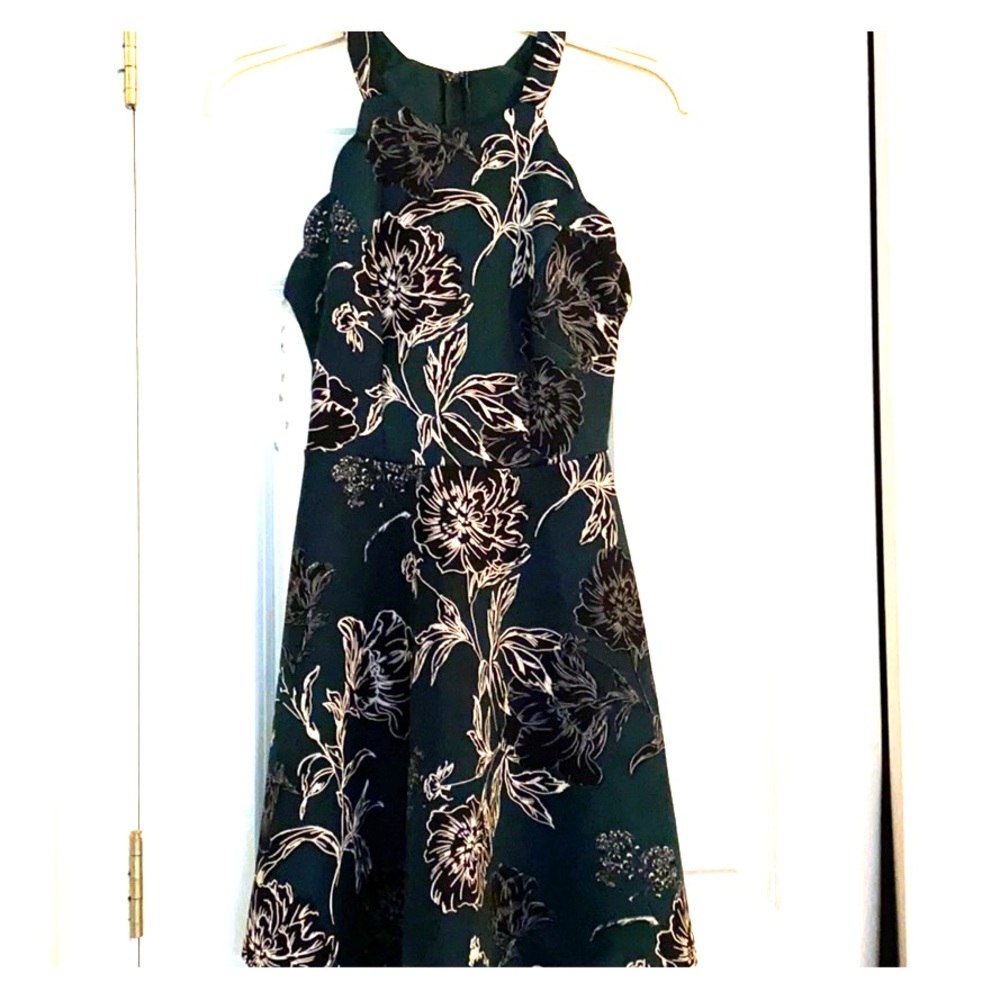 Beautiful scalloped design party dress dark green